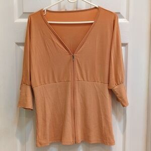 Joy Weekenders Collection Women's V-Neck Zip Front Top Size Medium